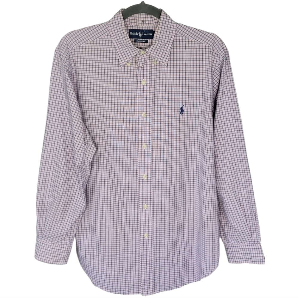 Ralph‎ Lauren Mens 15.5 32/33 Pink Blue Check Shirt Preppy Ivy Classic Fit